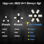 4 Pack LED Garage Light, 200W 20000LM 6500K LED Shop Lights, Garage Lights Ceiling Led with 6+1 Deformable Panels, Screw in E26/E27 Socket Bulb for Warehouse, Workshop, Basement, Barn Lighting