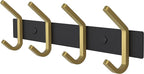 Coat Rack Wall Mount – Black and Gold Hook Rail with 4 Double Coat Hooks, 12 Inch Stainless Steel Wall Hooks for Entryway, Bathroom, Bedroom, Closet, Towel, Hat, Bag, Heavy Duty Organizer