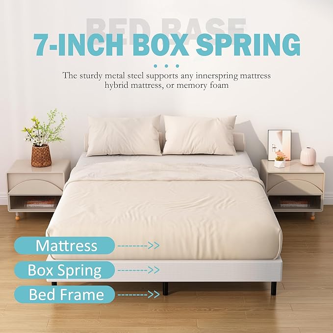 7 Inch California King Box Spring Bed Base, Low Profile Metal Cal King Box Spring with Fabric Cover, 3000 Lbs Max Weight Capacity Mattress Foundation, Noise-Free, Easy Assembly