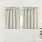 RYB HOME Short Curtains Europe Flax Linen Woven Semi Sheer Drapes Window Treatments Sun Shades Light Filtering Glare Control for Bathroom Nursery Bay Window Laundry Room, W 52" x L 45", Angora, 2 PC