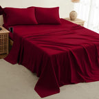 DREAMCARE California King Sheet Sets – 4 pcs Cooling Sheets – up to 21” Deep Cal King Sheets – Hotel Luxury Pillowcases – Superior Softness 100% Fine Microfiber with Side Pocket –Burgundy
