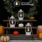 White Mini Lanterns Decorative 6-Pcs for Winter Christmas Wedding & Halloween, Small Elegant Lantern with LED Light for Western Cowboy, Camping Baby Shower Birthday Party, Centerpiece Table