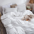 MooMee Bedding Duvet Cover Set 100% Washed Cotton Linen Like Textured Breathable Durable Soft Comfy (Solid Off White, Super Queen 90"x98")