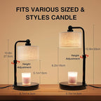 Candle Warmer Lamp with Timer,Dimmable Candle Wax Warmer, Height Adjustable Electric Candle Lamp Warmer with 2 Bulbs, Birthday Gifts for Women Mom House Warming,Vintage Home Decor for Bedroom