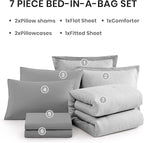 Monbix King Size Comforter Set, Grey Bed Set Reversible, King Size Comforter Set 7 Pieces, Cationic Dyeing Bed in a Bag with Comforter, Sheets, Pillowcases & Shams