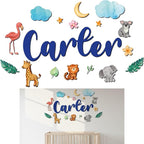 Custom Nursery Name Sign with Themed Decor Kit | Personalized Wooden Wall Art for Baby, Kids Room | Space, Jungle, Circus, Under The Sea, Woodland, Rainbow (30", Jungle/Safari)