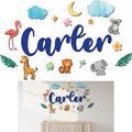 Custom Nursery Name Sign with Themed Decor Kit | Personalized Wooden Wall Art for Baby, Kids Room | Space, Jungle, Circus, Under The Sea, Woodland, Rainbow (20", Jungle/Safari)