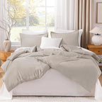 Litanika Comforters Linen Oversized Queen Size, 3 Pieces Lightweight Solid Bedding Comforter Set, All Season Fluffy Bed Set (98x98In Comforter & 2 Pillowcases)