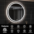 ROOMTEC 24 Inches LED Bathroom Mirror with Front and Backlit,Anti-Fog,3 Colors and Dimmable Light(ETL/UL Certification)