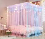 Mengersi Rainbow Canopy Bed Curtains with Lights -Bed Canopy for Girls - Bed Drapes Netting- Bedroom Decoration Accessories,California King
