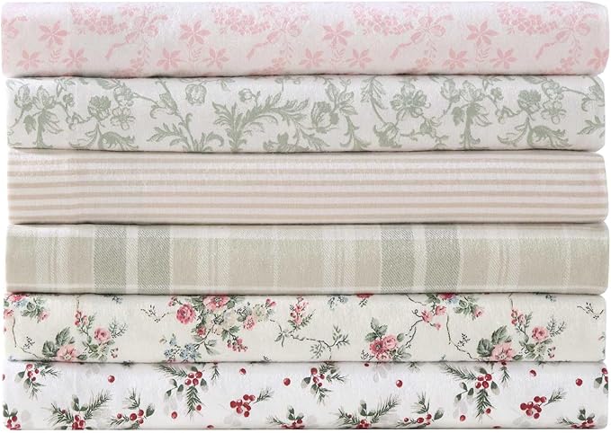 Laura Ashley - Flannel Sheets Full Size, Anti-Pilling & Wrinkle Resistant Cotton, Touchably Soft for All-Season Comfort - Bed Sheets with Matching Pillowcases & Fitted Sheet (Berry Bright Red)