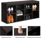VASAGLE CUSTOS Collection - Shoe Bench, Storage Bench with Padded Seat, Entryway Bench with 10 Compartments, for Bedroom, 11.8 x 40.9 x 18.9 Inches, Espresso Brown and Chestnut Brown ULHS10BR