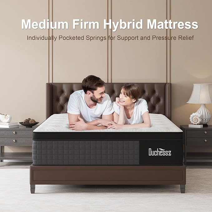 King Mattress, 12 Inch Hybrid Mattresses Eurotop with Gel Memory Foam,Motion Isolation Individually Wrapped Pocket Coils Breathable Comfort Soft Pressure Relief 100 Night Trial