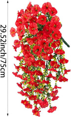 6-Pack Outdoor Faux Plants, 69-Flowered Large Morning Glory, Uv-Resistant Artificial Morning Glory,Perfect for Outdoor Decoration in All Seasons Such as Porches and Gardens (Red)