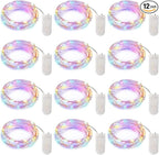 Brightown 12 Pack Easter Day Pastel LED Fairy Lights Battery Operated - Waterproof Silver Wire 7 ft 20 LED Firefly Lights for Easter Day Decor DIY Craft Party Bedroom