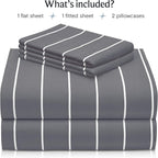 LuxClub 4 PC King Size Sheet Set Bed Sheets, Breathable Luxury Deep Pockets Wrinkle Free Cooling Sheets Machine Washable Hotel Bedding (King, Striped Light Grey)