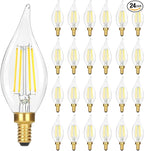 24-Pack Dimmable E12 LED Candelabra Bulbs, 40 Watt 5000K Daylight White LED Chandelier Light Bulbs, 4W 460 Lumen Vintage Flame Tip Candle Bulbs for lamp, Ceiling Fan, Home Decor