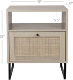 Nathan James Mina Rattan Wood End Side Accent Table Nightstand with Storage for Living Room or Bedroom, 1, Oak/Black