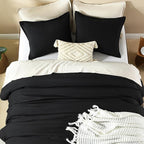 Litanika Black Comforter Full Size, 3 Pieces Boho Lightweight Solid Bedding Comforter Set, All Season Fluffy Bed Set (79x90In Comforter & 2 Pillowcases)