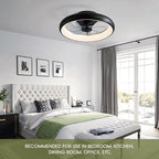 Modern Black 20" Flush Mount Ceiling Fan with Lights, 6 Wind Speeds, LED, Bedroom, Kitchen