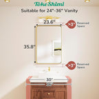 TokeShimi 24x36 Brushed Gold Bathroom Mirror,Wall Mirror for Bathroom with Tempered Glass,Gold Bathroom Vanity Mirror for Over Sink,Aluminum Framed Mirror(Horizontal/Vertical)