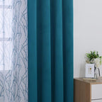 BONZER Mix and Match Curtains - 2 Pieces Branch Print Sheer Curtains and 2 Pieces Blackout Curtains for Bedroom Living Room Grommet Window Drapes, 54x63 Inch/Panel, Teal, Set of 4 Panels