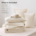 Love's cabin California King Comforter Set Beige, 7 Pieces California King Bed in a Bag, All Season Bedding Sets with 1 Comforter, 1 Flat Sheet, 1 Fitted Sheet, 2 Pillowcase and 2 Pillow Sham