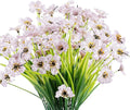 12 Bundles Artificial Flowers Outdoor UV Resistant Fake Flowers No Fade Plastic Plants Garden Porch Window Box Decorating (White)