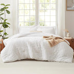 CozyLux California King Comforter Set with Sheets 7 Pieces, White Seersucker Bed in a Bag Cal King Luxury Soft Bedding Sets with Down Alternative Comforter, Sheets, Pillowcases & Shams for All Season