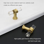 LONTAN 100 Pack Acrylic Kitchen Cabinet Knobs Gold Drawer Knobs Modern T Bar Clear Cabinet Door Handles White Kitchen Hardware for Dresser Bathroom,Zinc Alloy Base