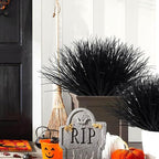Fake Black Plants,Artificial Grass Fake Plants Outdoor Plants UV Resistant Black Greenery Stems Fake Grass Halloween Plants for Window Garden Patio Pathway Front Porch Halloween Décor 12Pcs(Black)