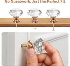 DEELF 12 Packs Kitchen Cabinet Knobs, 30 mm Crystal Cabinet Knobs, Diamond Dresser Handle Drawer Pulls, Dresser Knobs for Cabinets and Drawers, Rose Gold Base