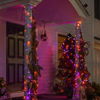 Dazzle Bright Halloween String Lights, 66FT 200 LED Connectable Black Wire 8 Modes String Lights, Waterproof Christmas Decorations for Indoor Outdoor Patio Party Holiday, Purple & Orange