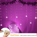 YOLIGHT Wishing Ball Curtain Lights 200 LED Window Curtain String Light with Remote, USB Battery Powered Twinkle Globe Fairy Lights for Wedding Party Bedroom Christmas Decoration (Pink)