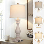 27.5" Farmhouse Table Lamp for Living Room Set of 2,Vintage Bedside Lamps with USB C+A Ports & AC Outlet,3-Way Dimmable Touch Control Gray Washed Finish Nightstand for Bedroom, Gray