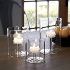 Glass Hurricane Candle Holder, 3pcs Clear Cylinder Candle Holders Bulk for Pillar Candles, Open Ended Glass Candle Pedestal for Wedding Centerpieces Tables, Party, Event(No.01)