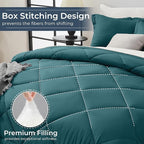 HEVUMYI Queen Comforter Set - 7-Piece All Season Bed in a Bag Queen, Ultra Soft Bedding Set with Comforter, Flat Sheet, Fitted Sheet, Pillowcases, Pillow Shams, Peacock Blue & Ivory
