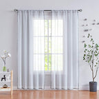 Treatmentex Grey Sheer Window Curtains for Living Room 95 inches Pom-Pom Canopy for Children Bedroom Rod Pocket 2Pack