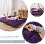 MAXYOYO Japanese Floor Futon Mattress, Roll Up Floor Mattress for Adults Foldable Tatami Mat Sleeping Pad Dormitory Bed Lounger, Purple, Queen Size