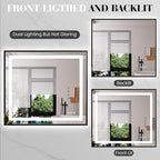 LED Bathroom Mirror,40"x32" Mirror with Black Frame, Front Light and Backlit, Stepless Dimmable, Anti-Fog, Shatter-Proof, Memory, 3 Colors, LED Vanity Mirror