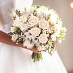 BLEUM CADE 50 Pcs Champagne Roses Artificial Flowers, Real Touch Velvet Roses Fake Flowers Bulk, Artificial Roses Bouquet with Long Stems Bridal DIY Wedding Party Centerpiece Decorations