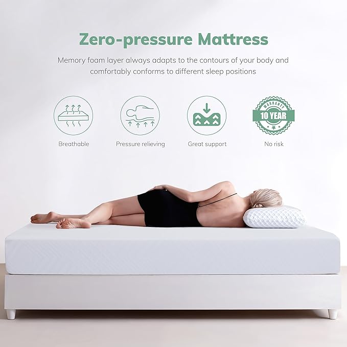 EGO 8 Inch Full Memory Foam Mattress - Green Tea & Cooling Gel, Medium Firm, CertiPUR-US Certified, Double Mattress, 54"x75", White