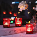 Woho Red Votive Candle Holders Set of 12 for Boho Wedding Table, Ginkgo Leaves Design Tealight Candle Holder Vintage for Christmas Decorations, Glass Tea Lights Candle Holder for Valentines Day Decor