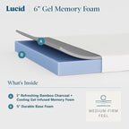 Lucid 6 Inch Memory Foam Mattress – Low Profile – Medium Firm Feel - Infused with Bamboo Charcoal and Gel - Bed in a Box - Temperature Regulating - Breathable - Twin XL Size