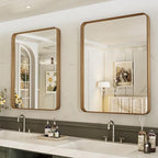 LOAAO 30X36 Inch Bathroom Mirror with Wood Grain Colored Metal Frame, Rounded Rectangle Metal Framed Bathroom Mirror, Anti-Rust, Hangs Horizontally or Vertically, Tempered Glass