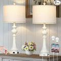 28" Farmhouse Lamps Set of 2 with USB A+C Fast Ports & AC Outlets, Vintage Rustic 3-Way Dimmable Touch Control Table Lamps, Rustic Traditional Bedside Nightstand Lamp for Living Room Bedroom White