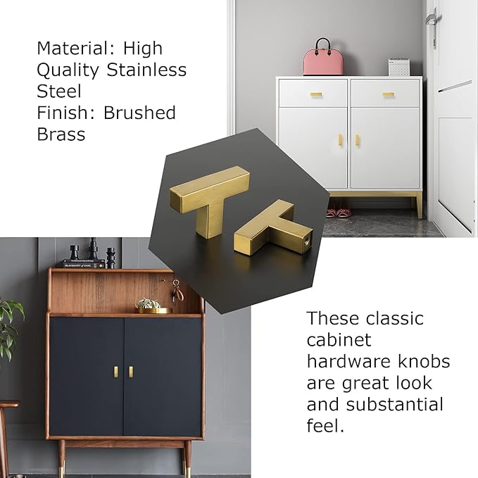 LONTAN 35 Pack Dresser Knobs Brushed Brass Kitchen Cabinet knobs Square Gold Cabinet Door Hardware for Bathroom Closet Cupboard