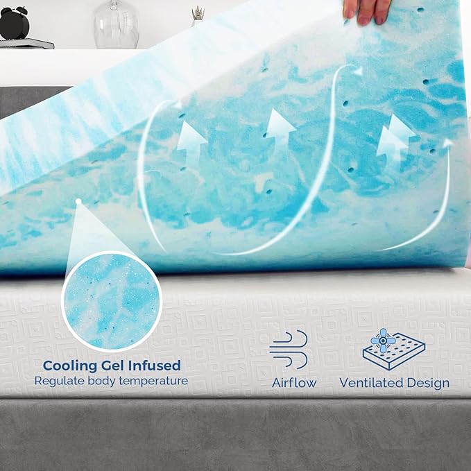 Mattress Topper Full, 3 Inch Gel Memory Foam Bed Topper for Full Size Bed, CertiPUR-US Certified, Blue