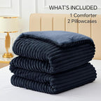 BEDELITE Fleece King Comforter Set -Super Soft & Warm Fluffy Navy Blue Bedding, Luxury Fuzzy Heavy Bed Set for Winter with 2 Pillow Cases