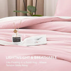 Litanika Comforters Pink Super King Size, 3 Pieces Lightweight Solid Bedding Set & Collections, All Season Fluffy Bed Set (120x120In Comforter & 2 Pillowcases)